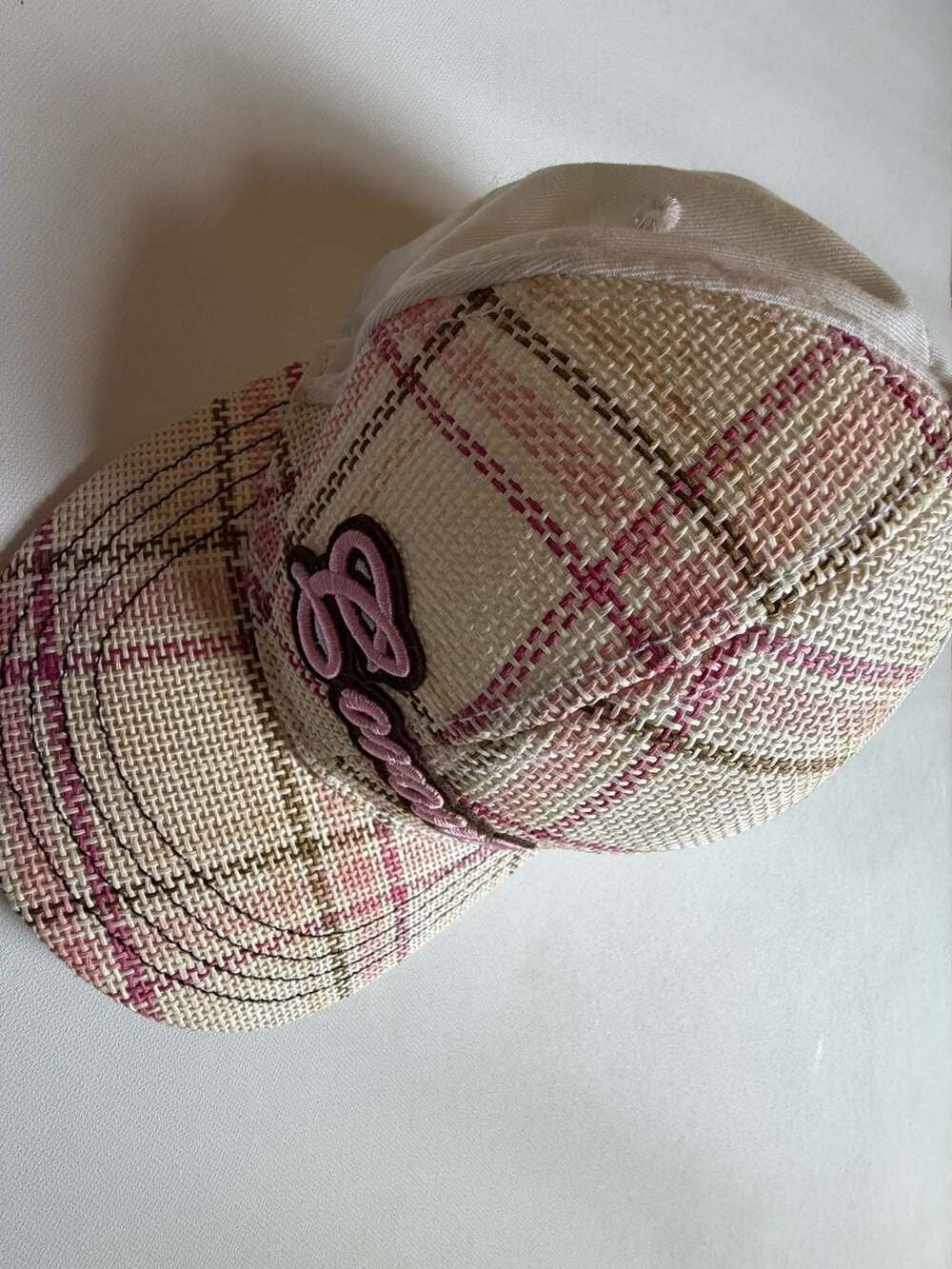Corona Extra Plaid Wht/Pink Patio Adjustable Womens Cap Hat Y2K Summer